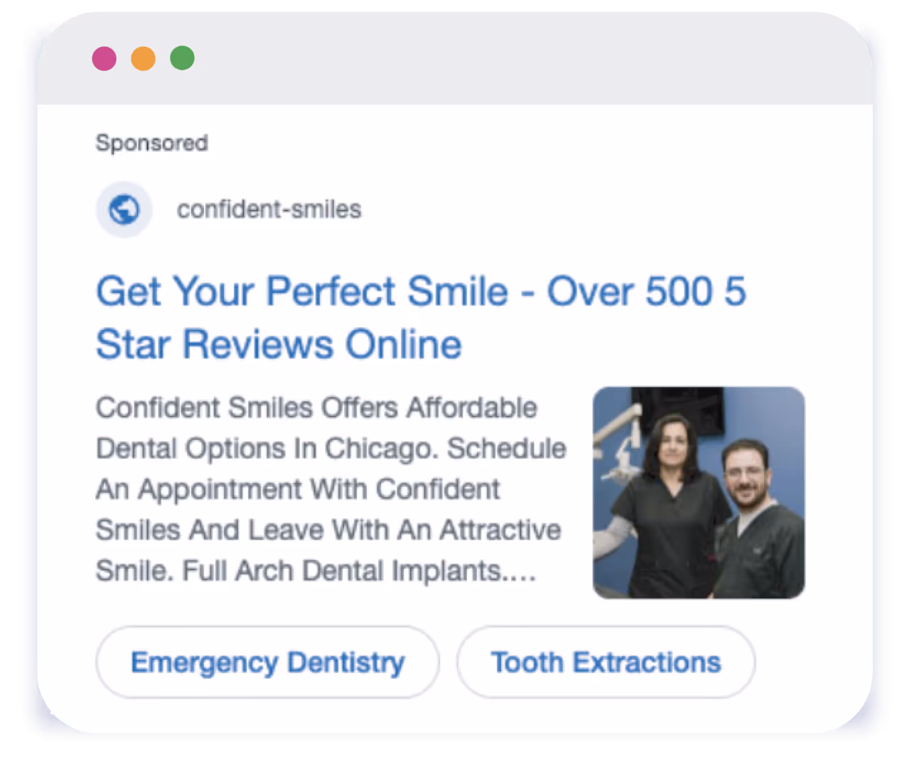 Cosmetic clinicianry Google Ads campaign targeting veneers and teeth whitening